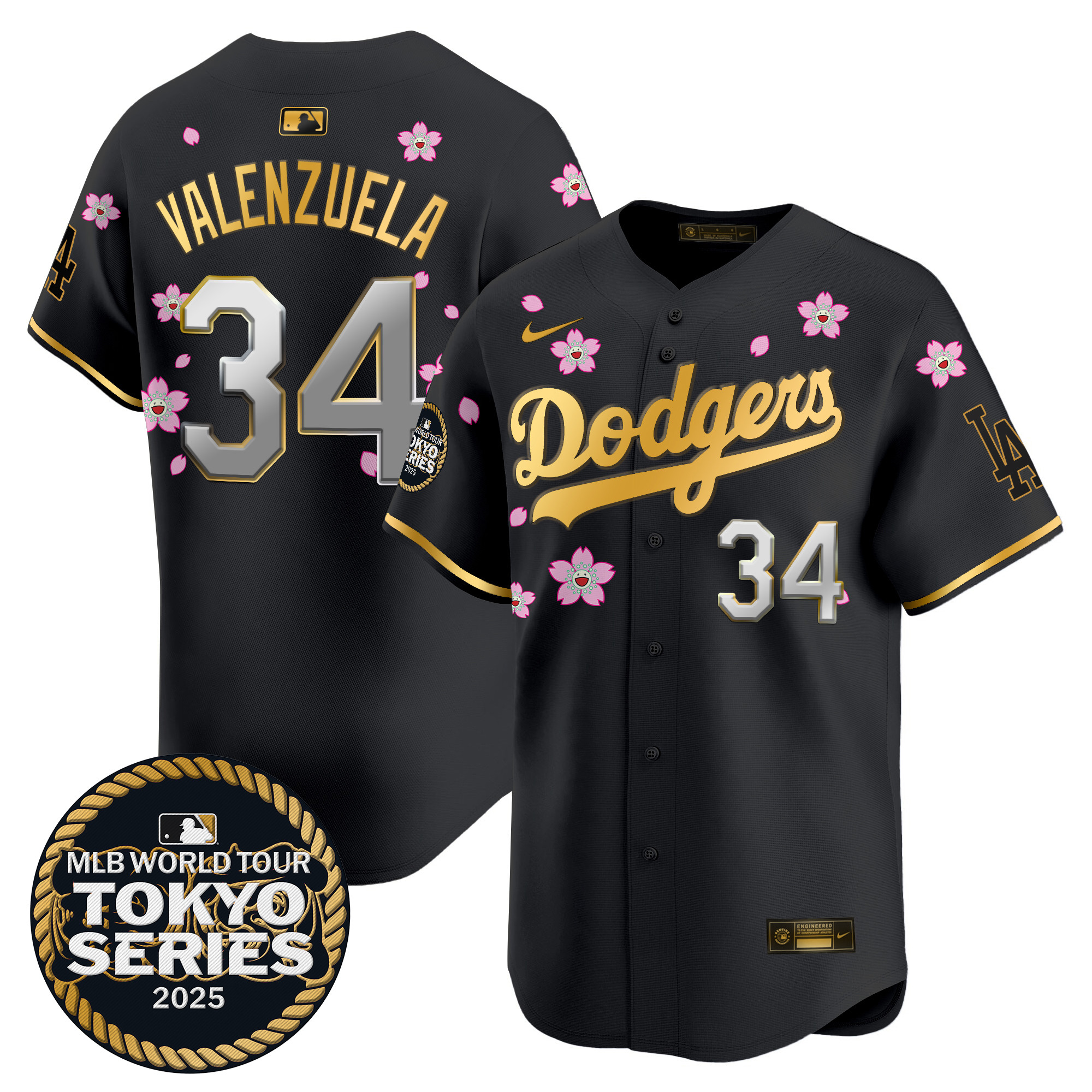 Men Los Angeles Dodgers #34 Valenzuela black Tokyo Series  Limited Stitched 2025 Jersey